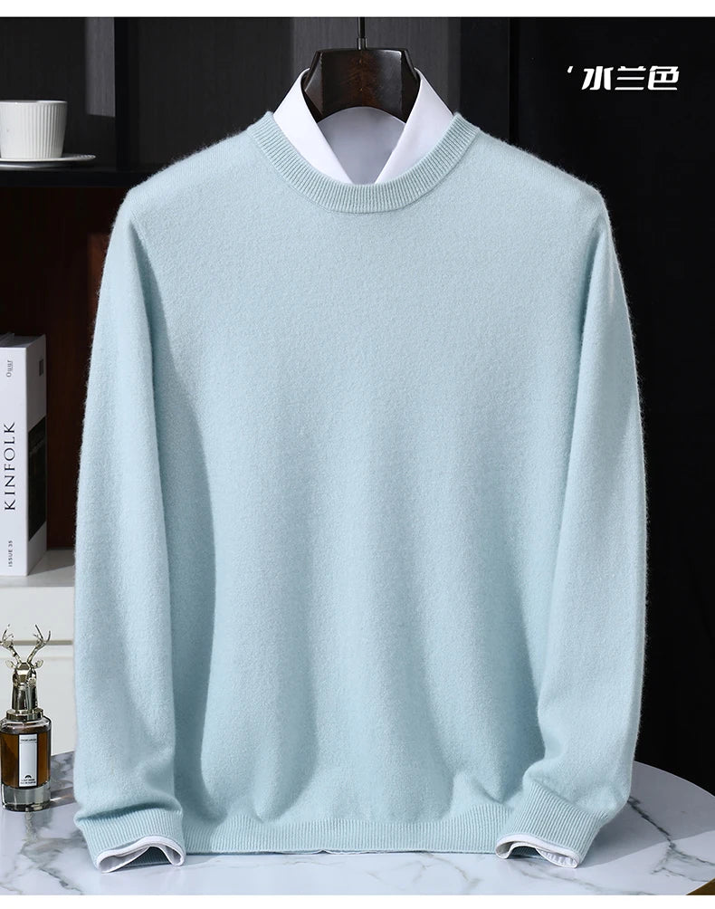 Autumn/Winter Men's 100% Pure Cashmere Pullover Business Casual Solid Knitted Sweater Loose Round Neck Tops Thick Warm Jumper