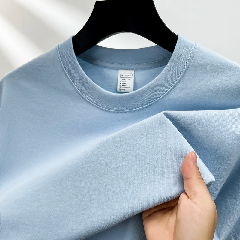 100% pure cotton short sleeved men's round neck T-shirt summer new high-end fashion youth couple loose casual breathable top