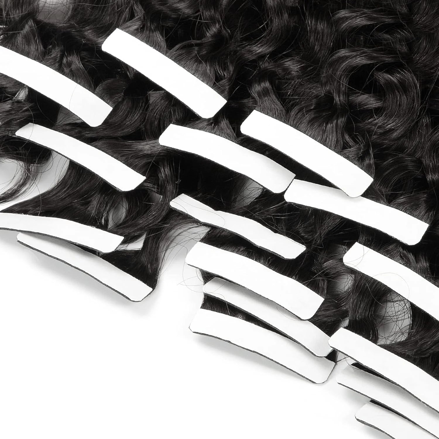 Curly Tape in Hair Extensions Deep Wave Tape in Hair Extensions 100% Human Hair Full Head Skin Adhesive Natural Black 24 26 Inch