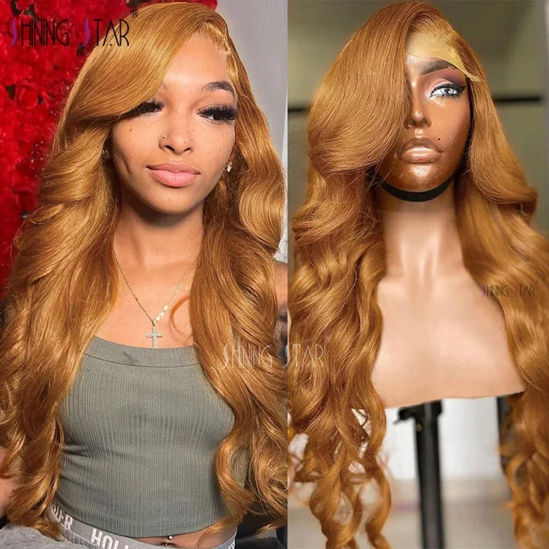 Body Wave 13X4 Lace Frontal Wig Colored Ginger Blonde Hd Transparent 30 32" Brazilian Lace Front Human Hair Wig For Black Women