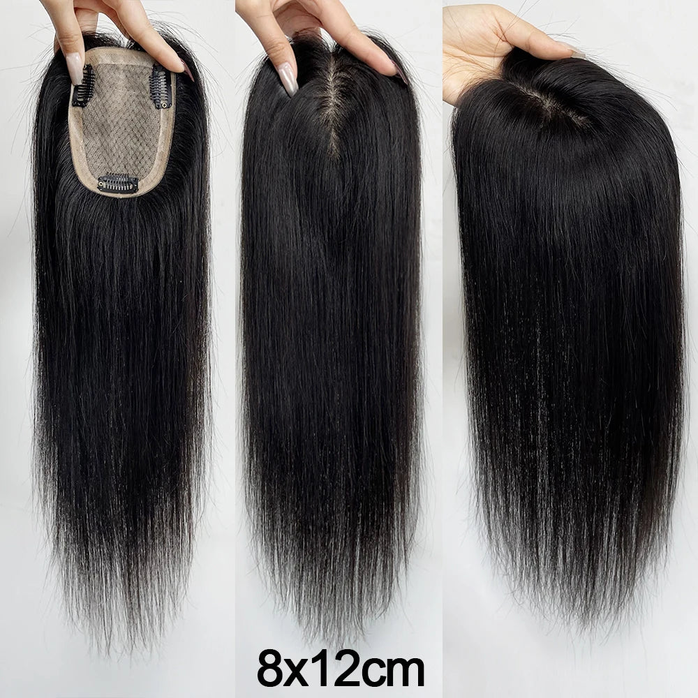 5 Sizes Silk Base Virgin Human Hair Women Topper Natural Scalp Top Black Color For White Women Small Base Seamless Hairpieces