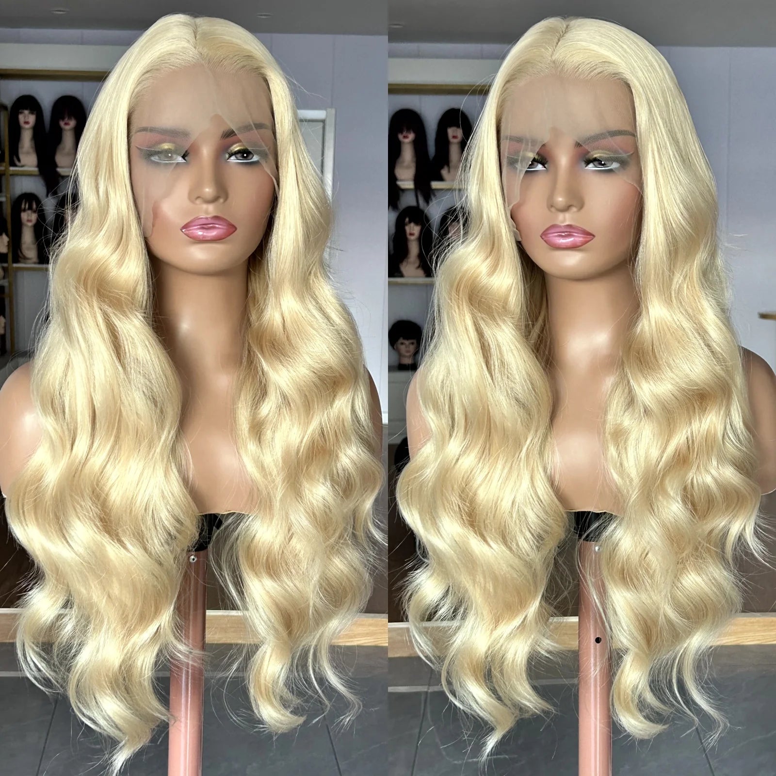 Long Blonde Curly Wavy Wigs for Women Synthetic Hair Free Part Honey Blonde Loose Deep Wave 13X4 Frontal Wigs for Daily Party