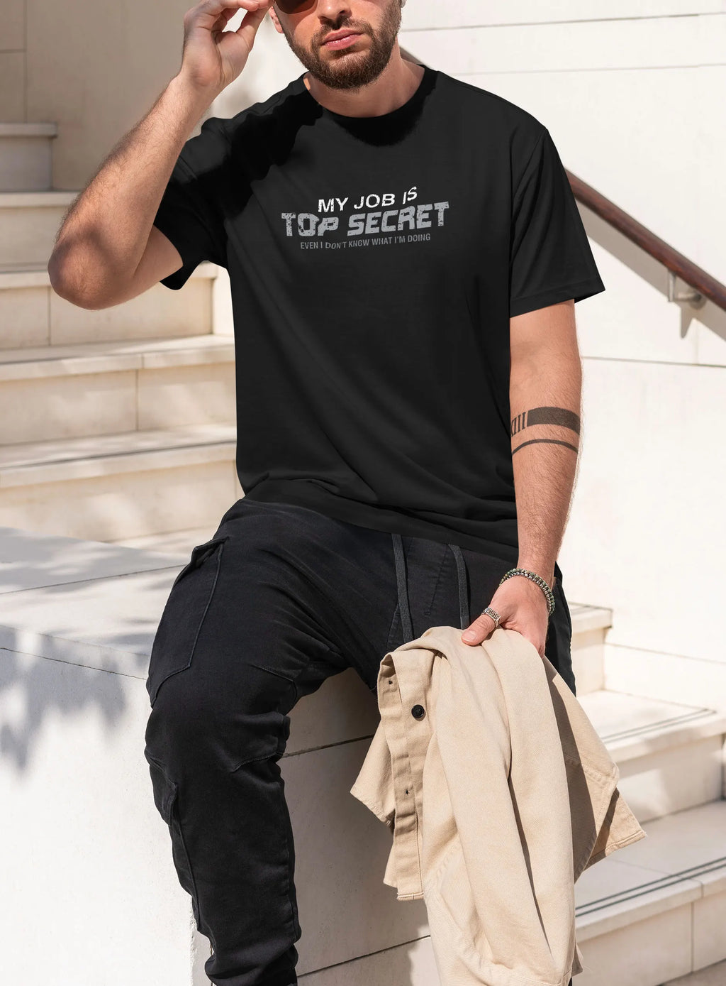 Mens Cotton Funny My Job is Top Secret Graphic T Shirt on Unisex Street Casual Style Tee for Men and Women