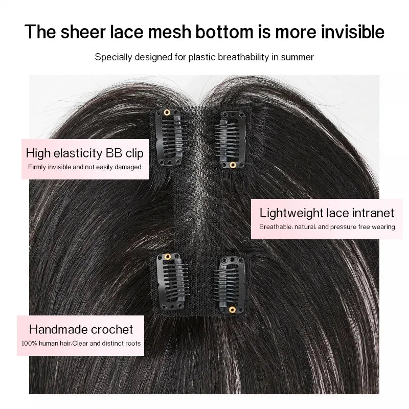 25cm 100% Human Hair 4clips Women's Natural Forehead Whitening Hair Enhancement Head Curtain 3D Eight Character Air Bangs