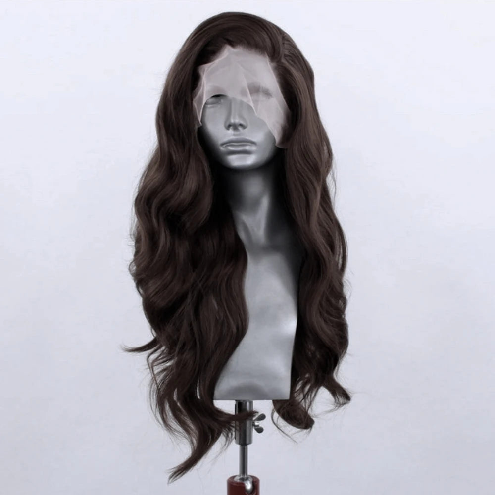 Brown Wave Wig Synthetic Lace Front Wigs For Women Long Deep Wave Lace Hair Frontal Wig White Wig Orange Heat Resistant Cosplay