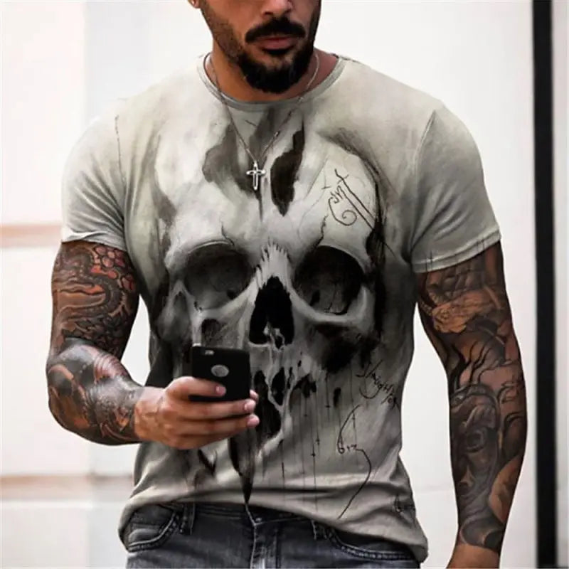 Halloween Day of the Dead Skull Men's Skull Graphic Prints T Shirt Retro Short Sleeve T shirt 3D Print Vintage Designer Holiday