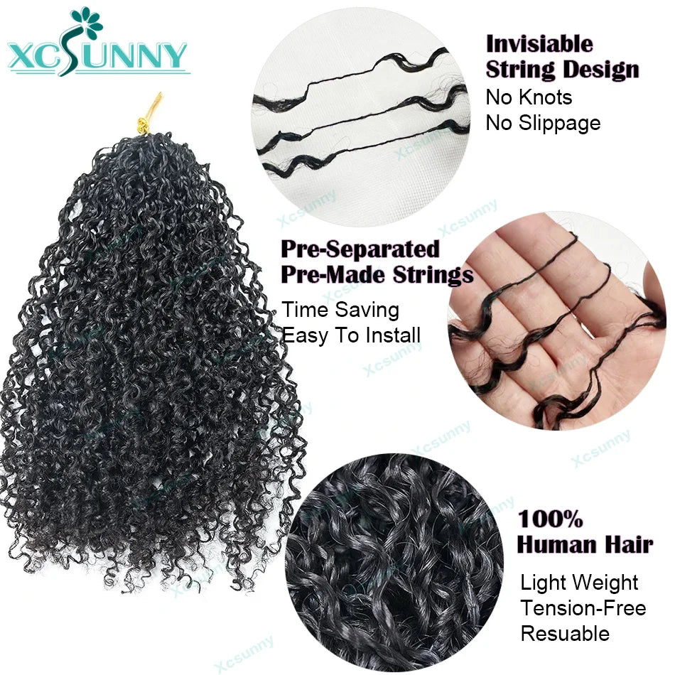 Kinky Curly Crochet Human Hair Extensions Afro Kinky Pre-Separated Knotless Crochet Human Hair With Loop For Twist Boho Braids
