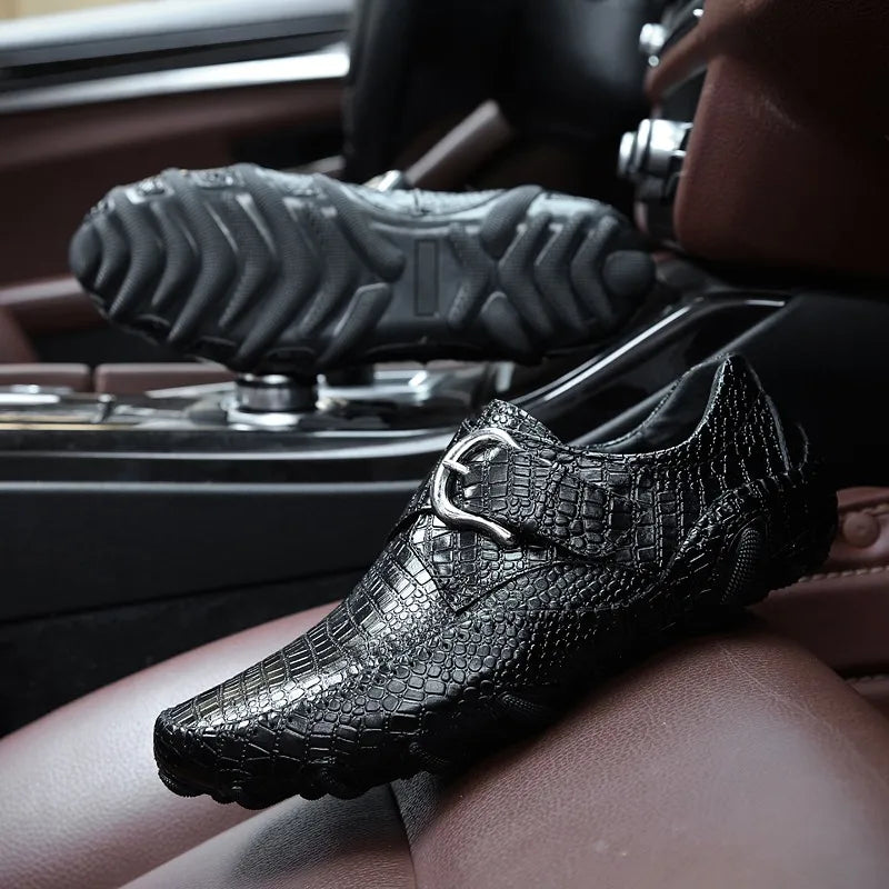 Crocodile Skin Loafer Shoes Men Genuine Leather Slip-on Moccasins Handmade Male Outdoor Casual Shoes Drive Walk Luxury Leisure