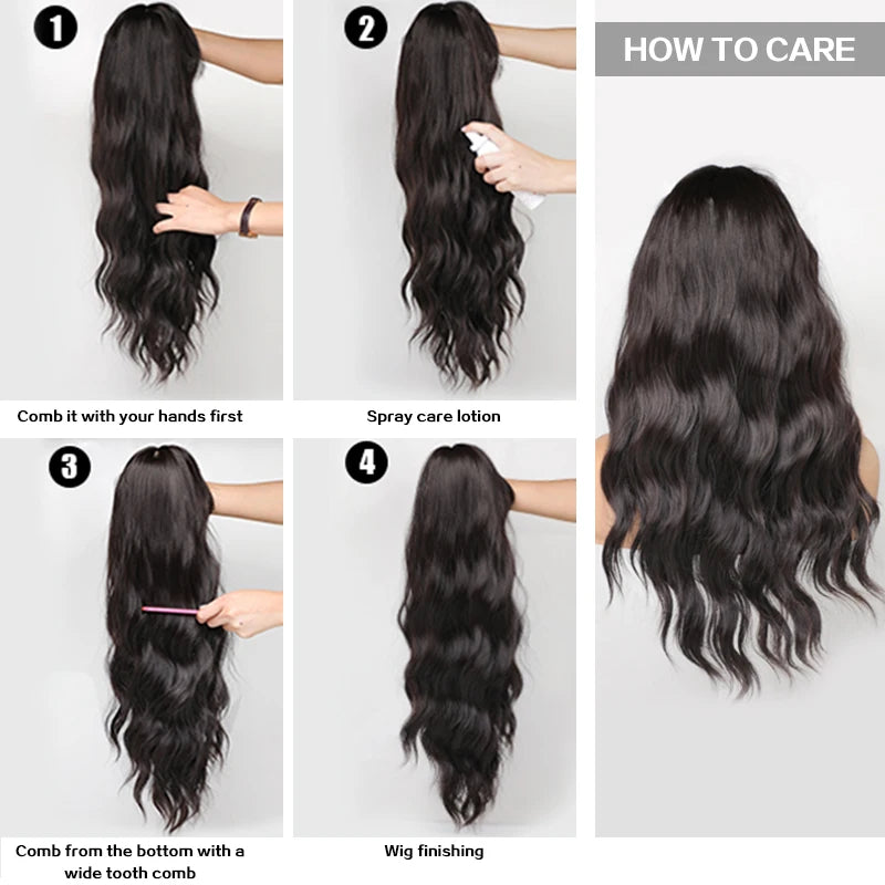 7JHH WIGS Body Wavy Wig Long Loose Curly Brown Wig for Women Daily Use High Density Synthetic Layered Hair Wigs with Bangs