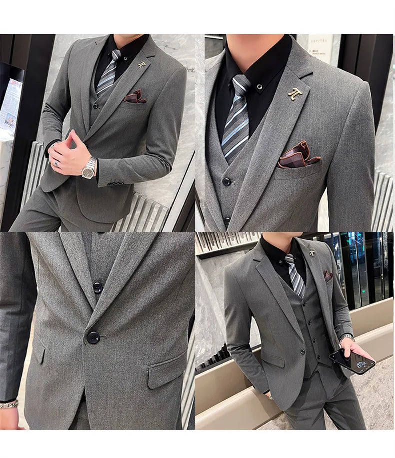 2025 Suit (blazer+vest+pants) Fashion Business Casual Hosts The Korean Version of The British Style Slim Gentleman Wedding
