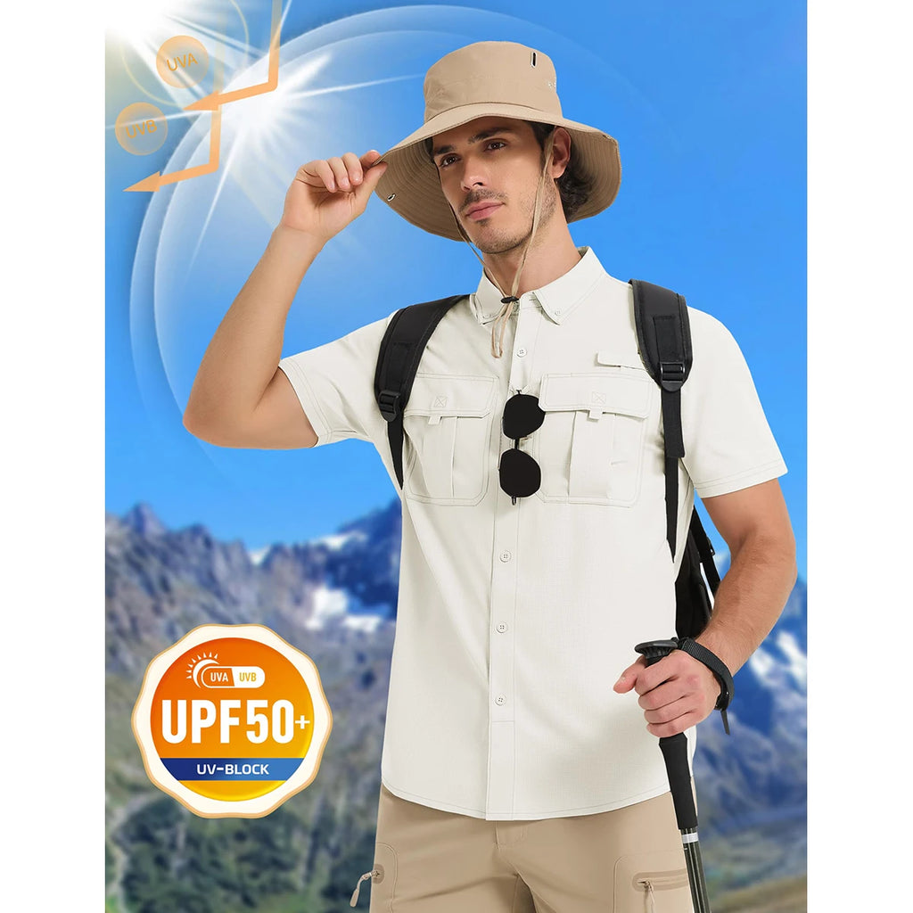 TACVASEN Men‘s Short Sleeve Sun Protection Shirt UPF 50+ Lightweight Quick Dry Fishing Hiking UV Shirt with Pockets for Men