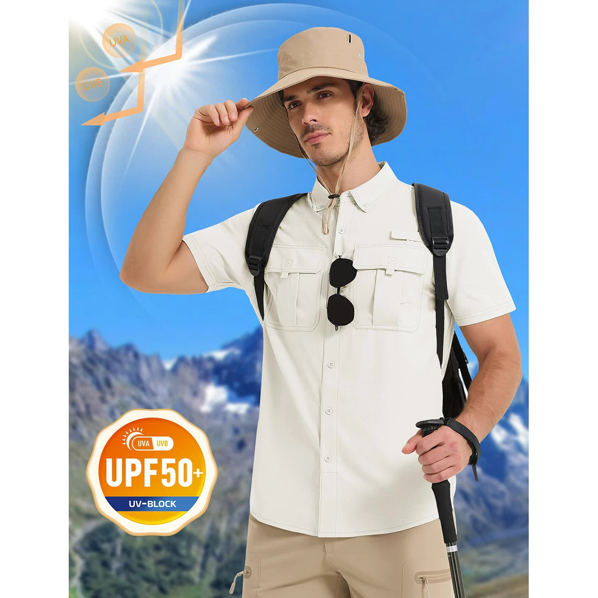 TACVASEN Men‘s Short Sleeve Sun Protection Shirt UPF 50+ Lightweight Quick Dry Fishing Hiking UV Shirt with Pockets for Men
