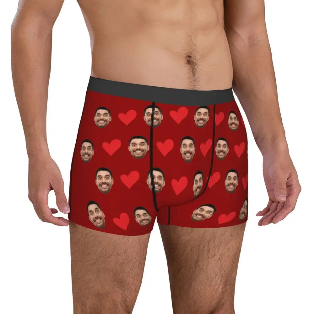 Personalized Face Photo Underwear - Custom Heart Boxer Briefs - Custom Men Briefs - Gift For Husband - Anniversary Gift for Dad