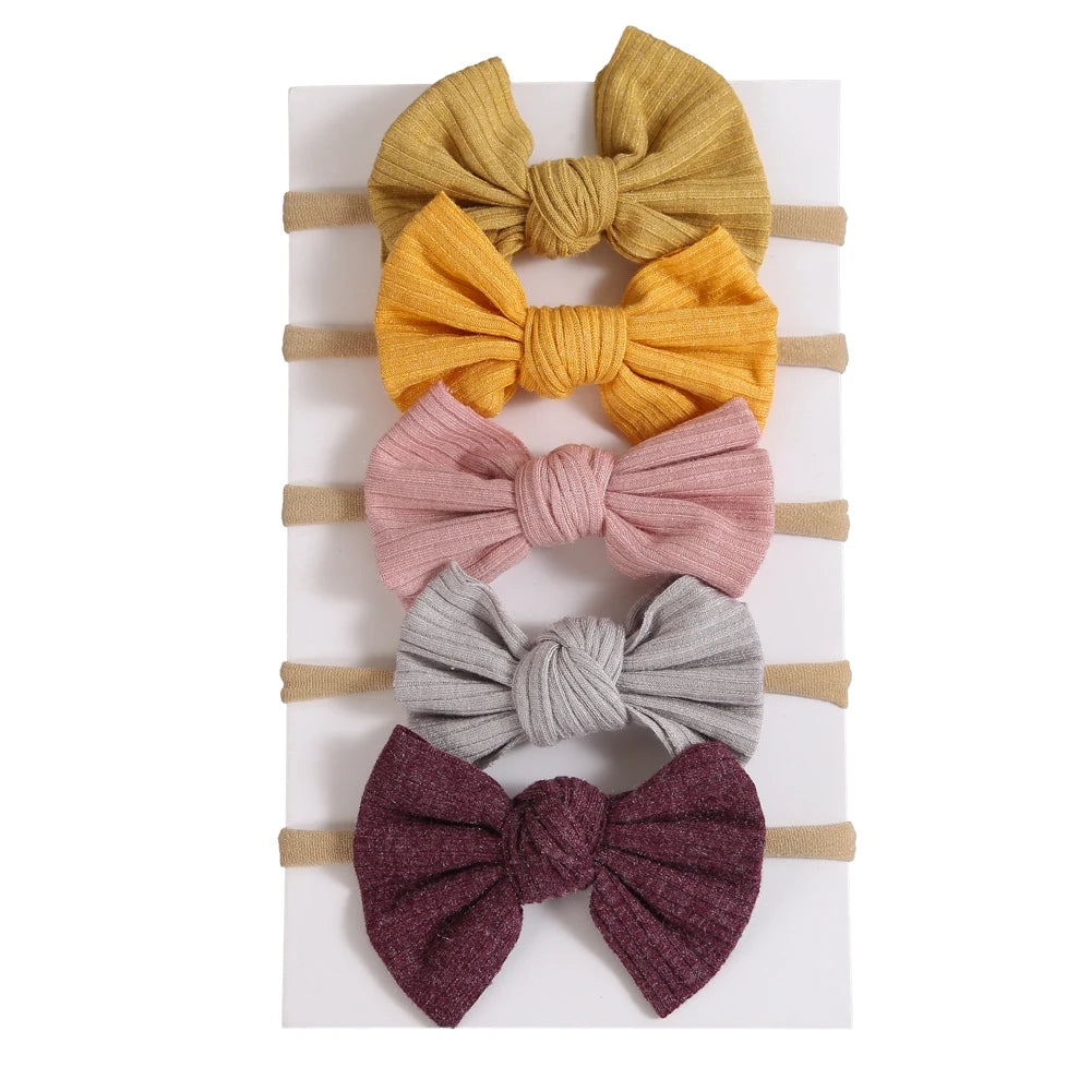 5Pcs/Lot Baby Headband for Baby Girls Soft Nylon Elastic Solid Color Hairband Print Hair Bow Kids Headwear Baby Hair Accessories