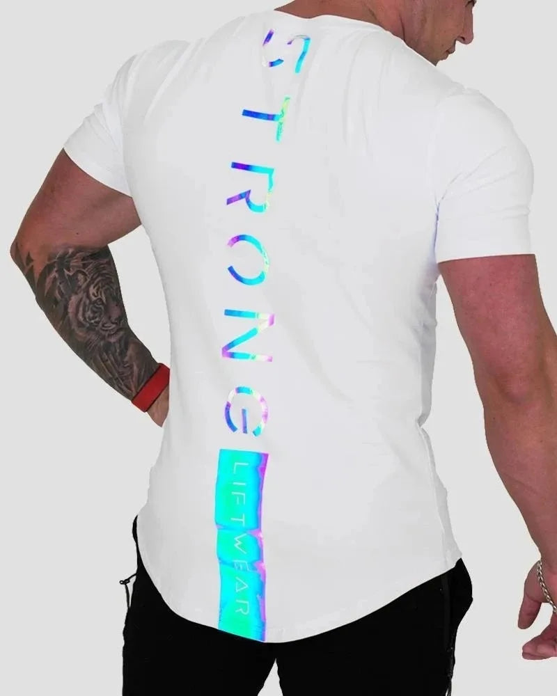 2025 New Hot GymsT-shirt Men Cotton T-shirt Casual reflective Slim t shirt Fitness Bodybuilding Workout Tee Tops Summer clothing