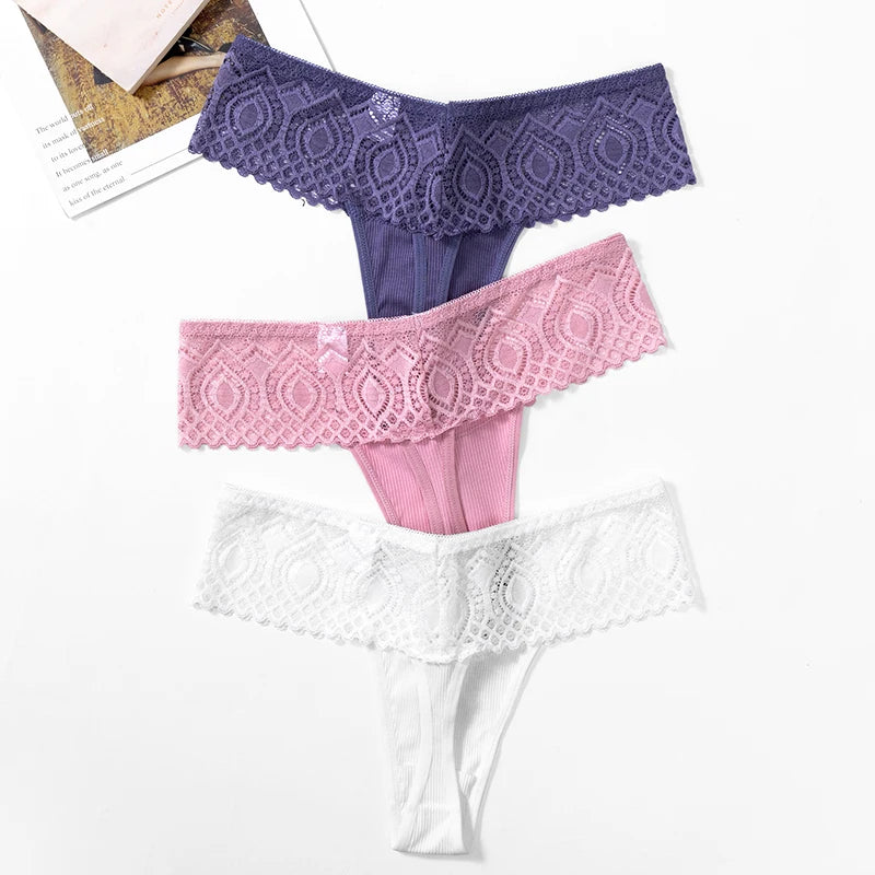 BZEL 3PCS/Set Women's Panties Sweet Lace Woman Underwear Hollow Out Sexy Lingerie Breathable G-Strings Comfort Underpants T-Back