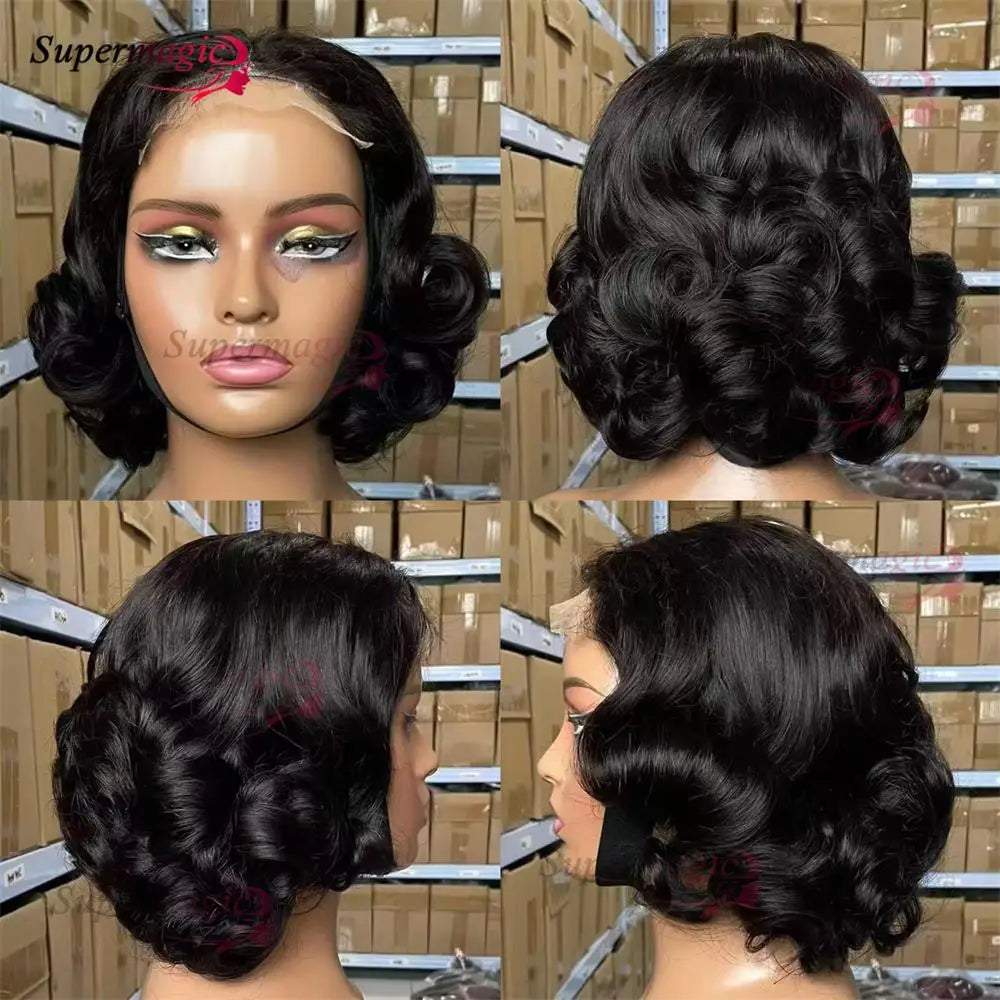 16" Loose Bouncy Curly 300 Density Glueless Lace Frontal Human Hair Wig Ready To Wear 5x5 HD Lace Wig Preplucked Hair For Woman