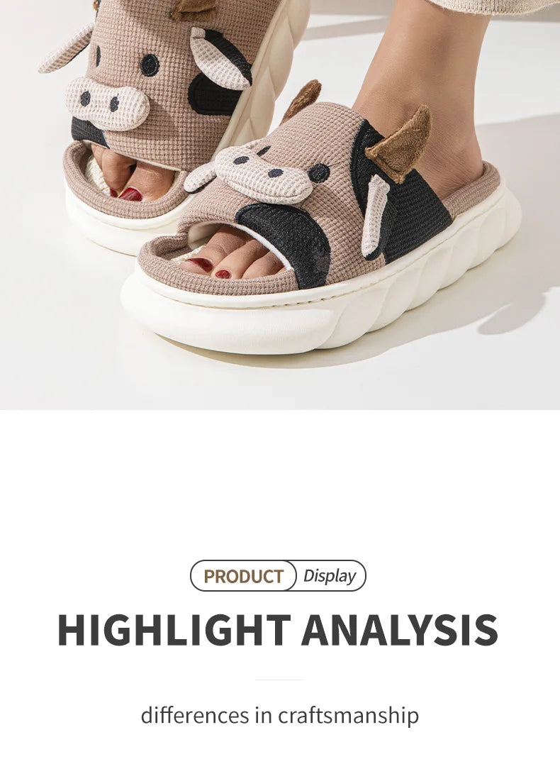 Gacimy Women's Cartoon Linen Slippers Comfortable Soft Thick Sole Indoor House Slippers Summer New Breathable Cute Linen Slides