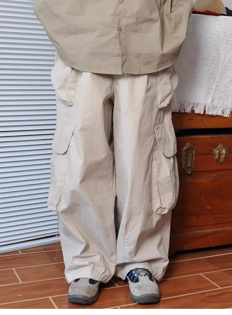 Heavyweight Wide Leg Workwear Trousers CityBoy Hong Kong Style Multi-Pocket Loose Straight Casual Shape Men's Pants