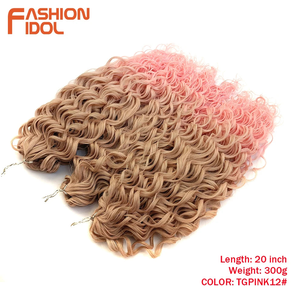 FASHION IDOL Curl Hair Deep Wave Twist Hair Extensions For Women 20 Inch Ombre Blonde Crochet Fake Hair Synthetic Crochet Braids