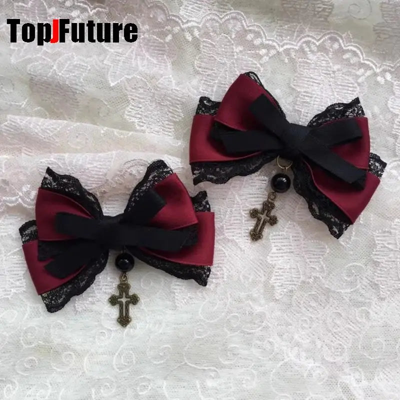 “Castle Night“ Gothic Women Subculture Punk Y2K girl Harajuku dark Bow Hairpin Hair clip Edge clamp Hair accessories headband