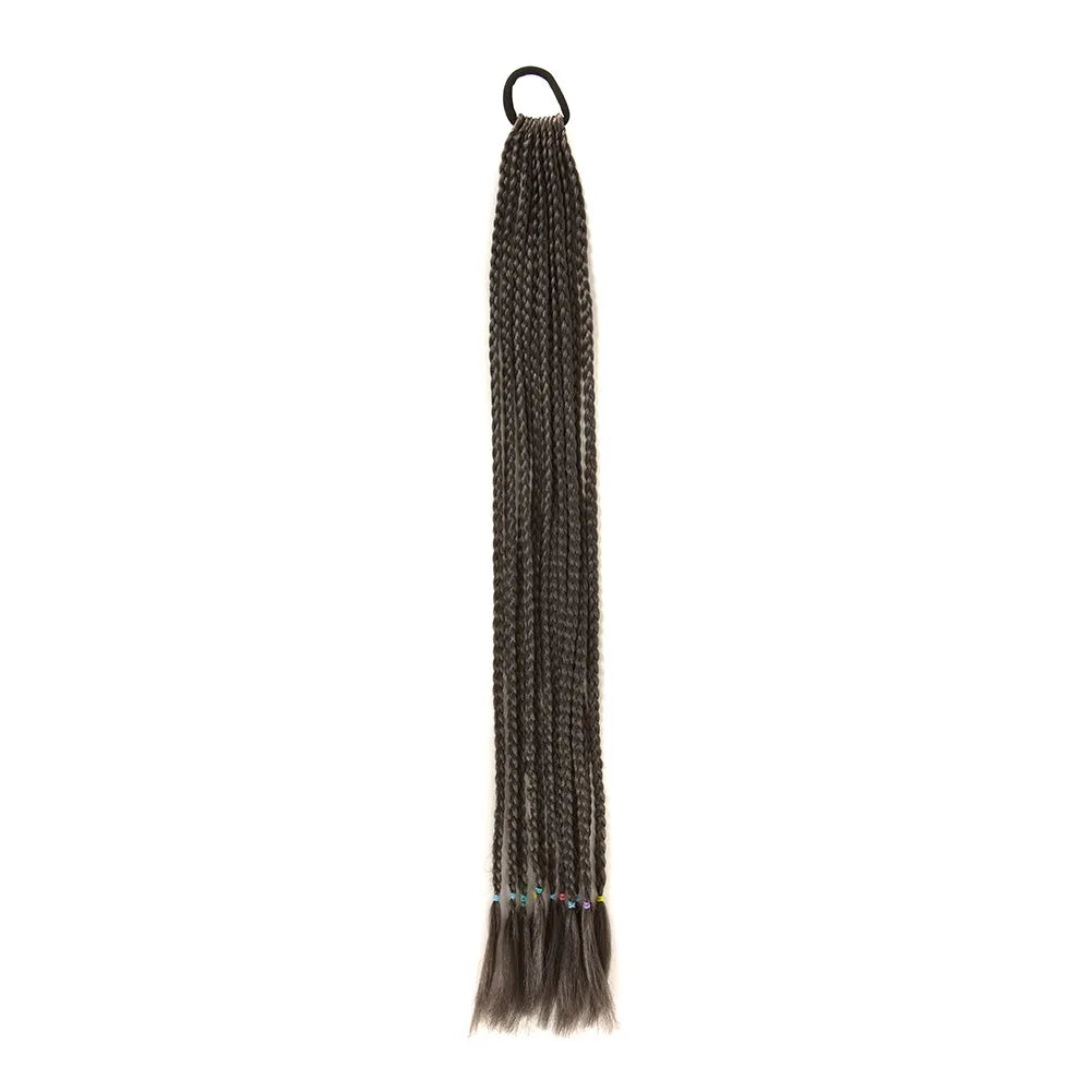 24inch Rubber Band Crochet Mixed Box Braids Plaited Ponytail Synthetic Gradient Dirty Braided Ponytail Hair Extensions for Kids