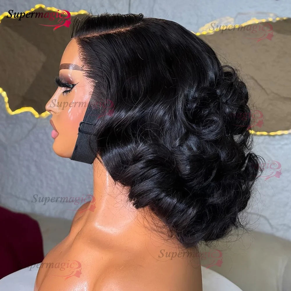 16" Loose Bouncy Curly 300 Density Glueless Lace Frontal Human Hair Wig Ready To Wear 5x5 HD Lace Wig Preplucked Hair For Woman
