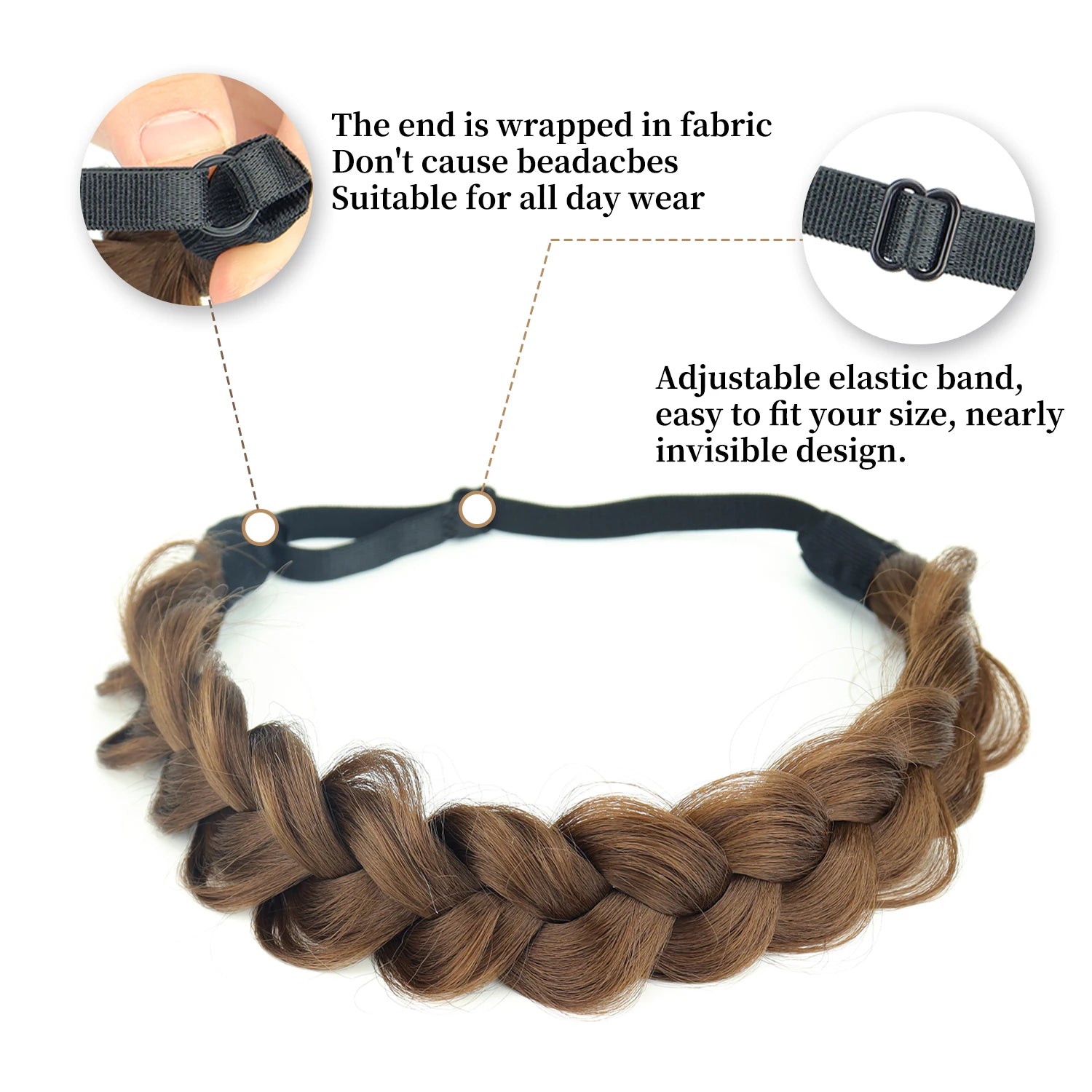 Synthetic Hair Braided Headband with Elastic Band Style for Women Girls Blonde Brown Braided Headwear Hair Scrunchy Headband