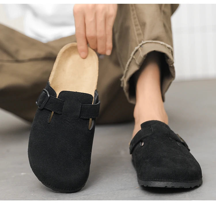 Plus Size 47 Men Half Shoes Casual Loafers Cork Clogs Slippers Fashion Suede Slip-on Flat Sandals soft-Soled Casual Sandals