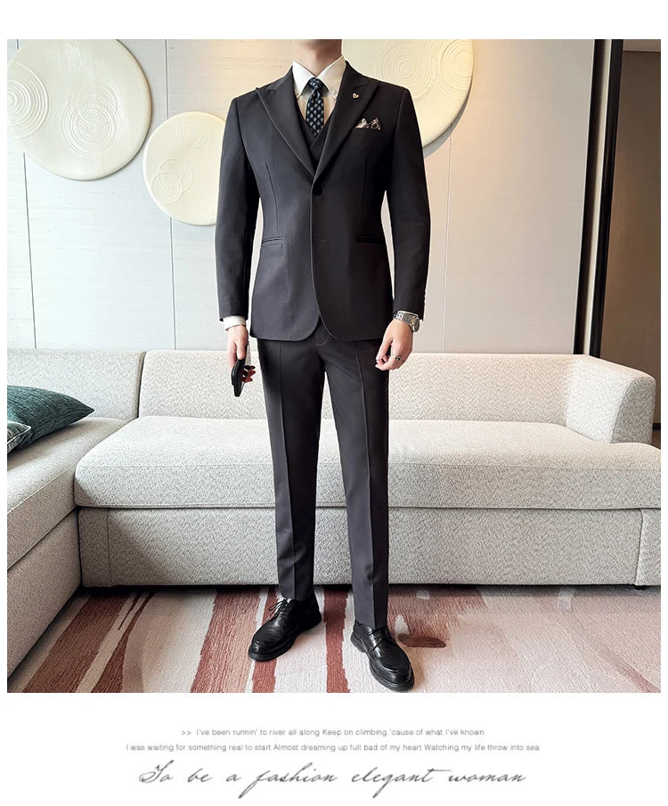 Slim-Fit Three-Piece Set Korean Style Two-Button Groomsmen Formal Wedding Business Suit Handsome Groom Best Man Dress High-