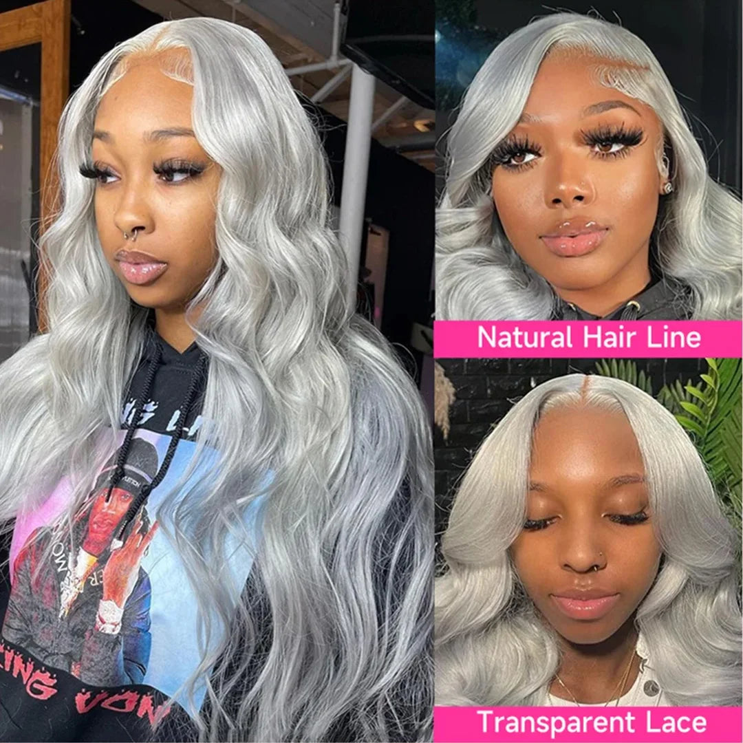 Silver Gray Body wave Lace Frontal Human Hair Wigs Ash Blonde 13x4 HD Colored Body Wave 13x6 Front Human Lace Hair Wig For Women