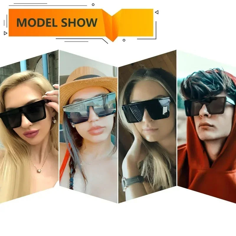 Oversized Square Sunglasses for Women Men Fashion Siamese Lens Style Flat Top Shield Shades