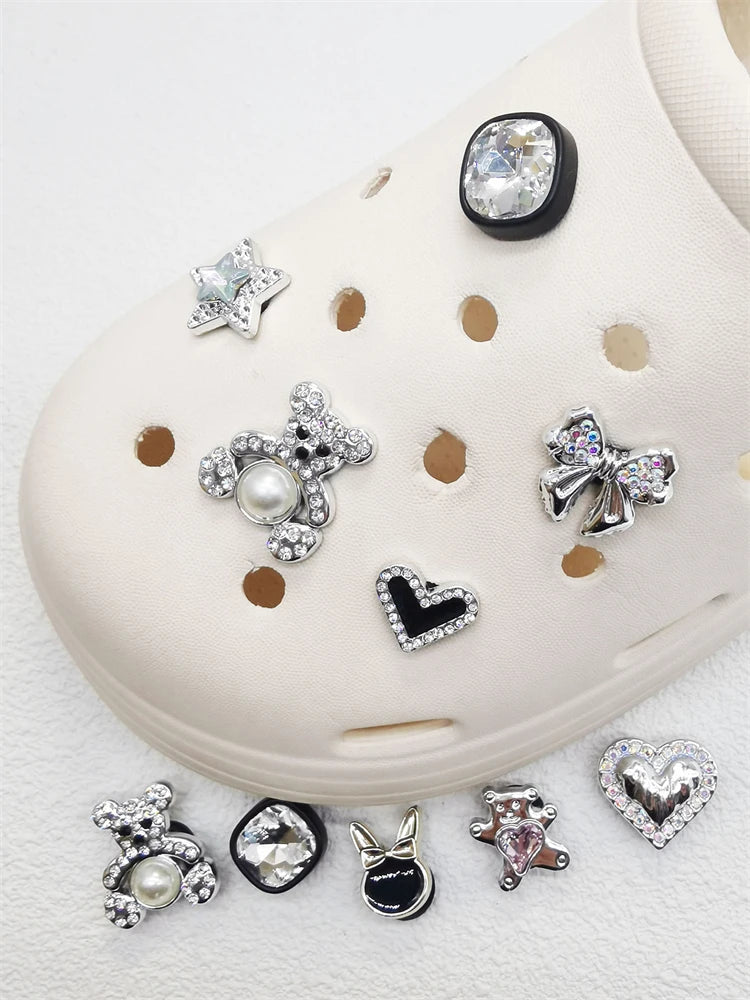 10PCS ABS Shoe Charms Bow Rhinestone Accessories For Clogs Bear Pearl Buckle Decorations Diy Women Lovely Garden Shoes Decor
