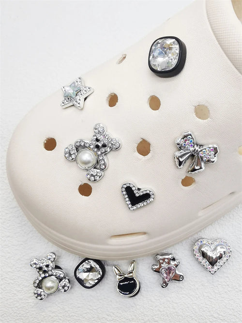 10PCS ABS Shoe Charms Bow Rhinestone Accessories For Clogs Bear Pearl Buckle Decorations Diy Women Lovely Garden Shoes Decor