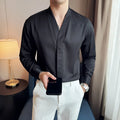 High Quality Collarless Shirts Men Fashion Slim Fit Long Sleeve Casual Shirts Business Office Social Formal Shirt Men Clothig