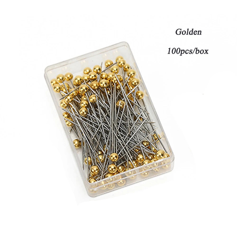 100pcs Colorful Pearlescent Large-Head Needles for Cross-Stitch Clothing Positioning 38mm Length