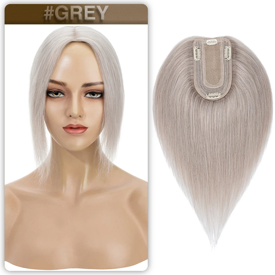 S-noilte 7x13cm Real Hair Toppers Silk Base Natural Hair Wig 100% Human Hair Prosthesis woman Brown Wigs Clip In Hair Extensions