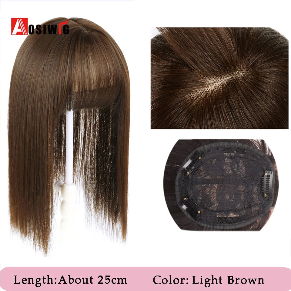 AOSIWIG Synthetic Long Straight Topper Closures Hairpiece Clip In Hair Extensions Cover White Hair Women Natural Fake Hairpiece
