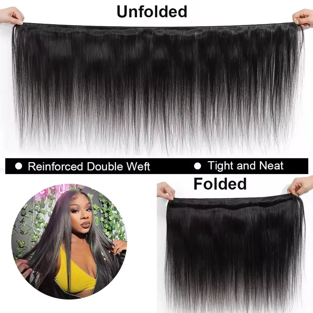 16A Real Bone Straight Human Hair Bundles Deal 30 40Inch Brazilian Raw Hair Extensions 3 4 Pcs Human Hair Bundles  Natural Black
