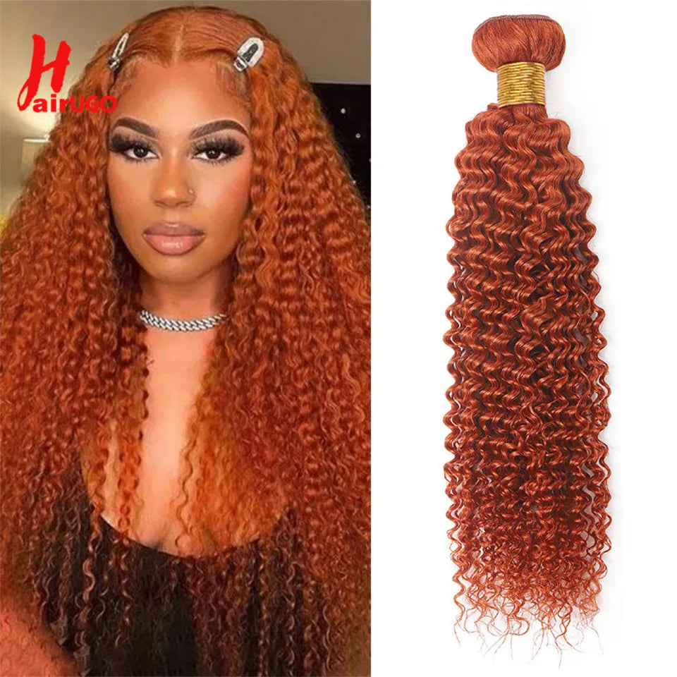 HairUGo Brazilian Kinky Curly Hair Bundles 27# Brown Remy 1/2/3 Kinky Curly Human Hair Weave Hair Extensions Blonde Hair Weaving