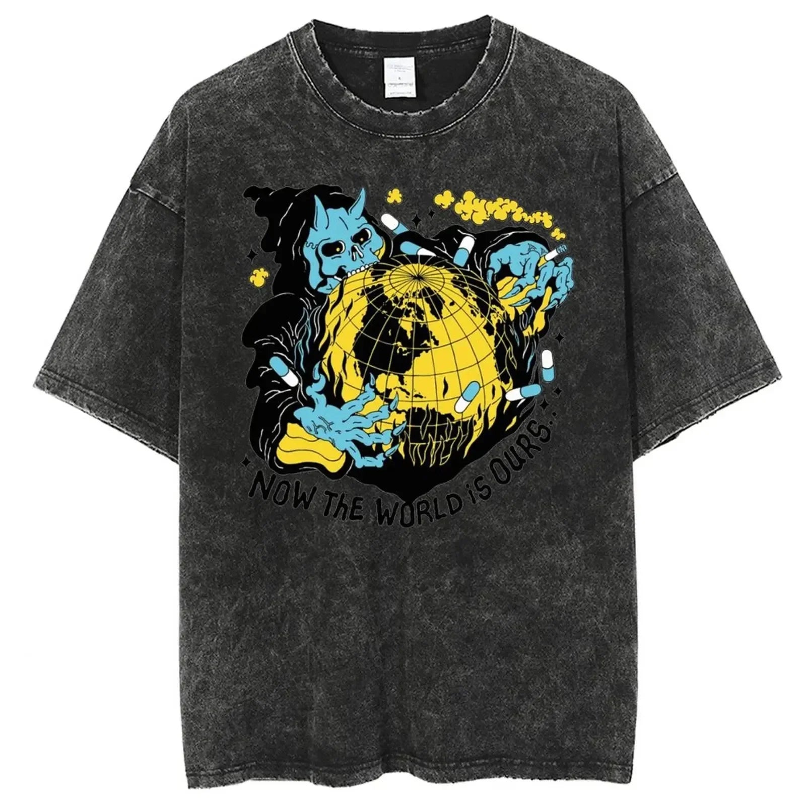 The Skull Collector - Predator Aliens Vs Predator T Shirts Washed Cotton Harajuku T-Shirts Men Streetwear Graphic Printed Tees