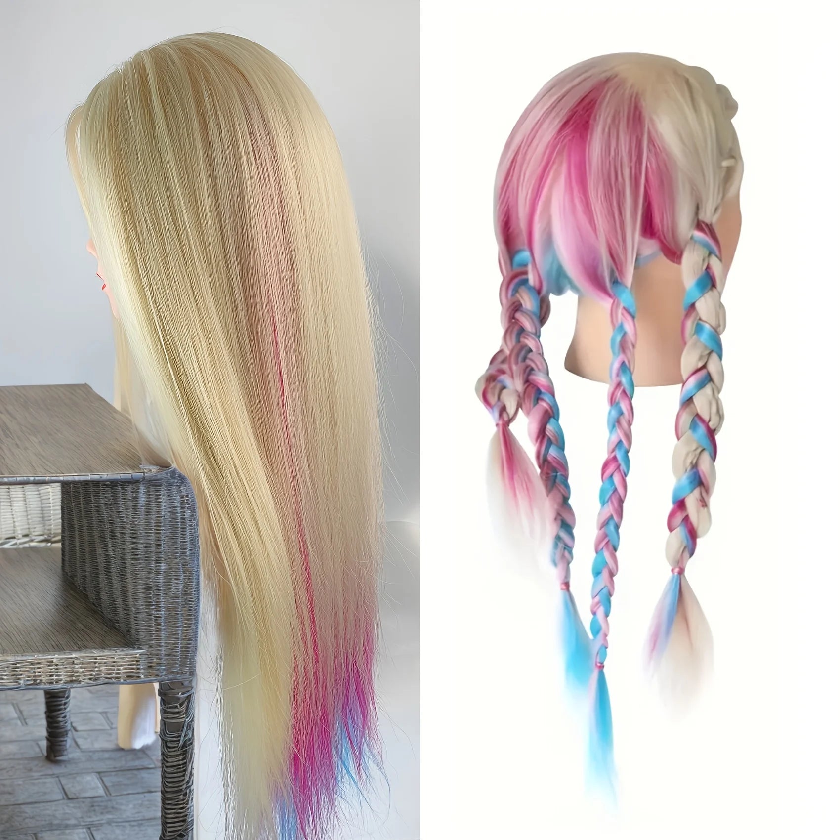 Mannequin head with colorful hair 26 inches, high temperature synthetic hair, for braiding hair practice and modeling display