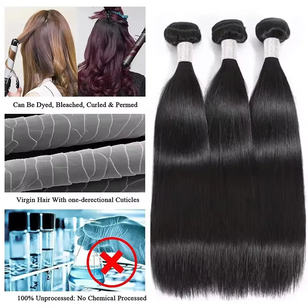16A Real Bone Straight Human Hair Bundles Deal 30 40Inch Brazilian Raw Hair Extensions 3 4 Pcs Human Hair Bundles  Natural Black
