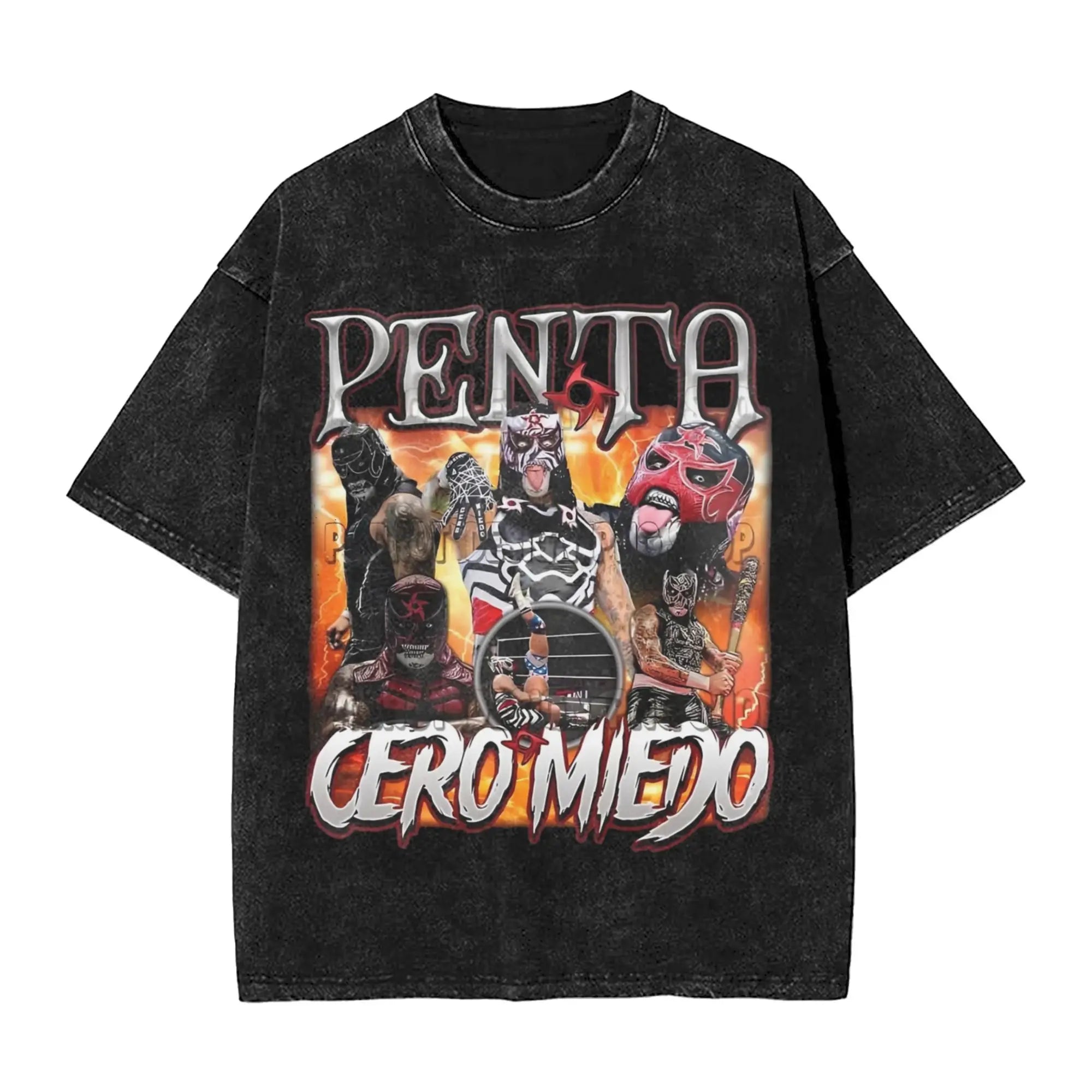 Harajuku Washed Shirts Penta wrestler wrestling Outfit Vintage T-Shirts Oversize  Streetwear Short Sleeve Summer Tee Shirt