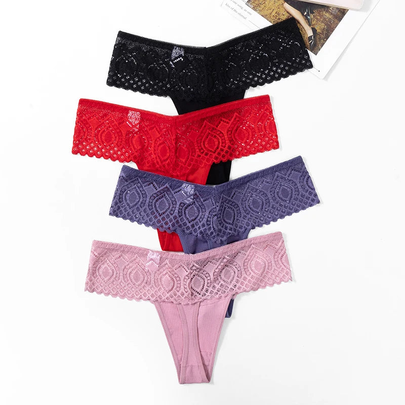 BZEL 3PCS/Set Women's Panties Sweet Lace Woman Underwear Hollow Out Sexy Lingerie Breathable G-Strings Comfort Underpants T-Back