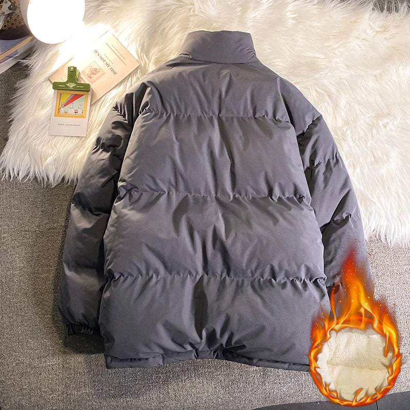 Warm Fleece Winter Lined Puffer Jackets Men Thick Parkas Casual Man Padded Down Outwear Zipper Long Sleeve Outdoor Couple Coat