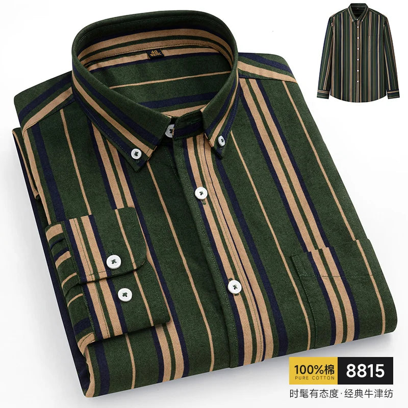 100% Pure Cotton Men Shirts Long Sleeve Dress Shirts Male Slim Social Business Blouse Solid Color Oxford Shirt 8XL 10XL 11XL
