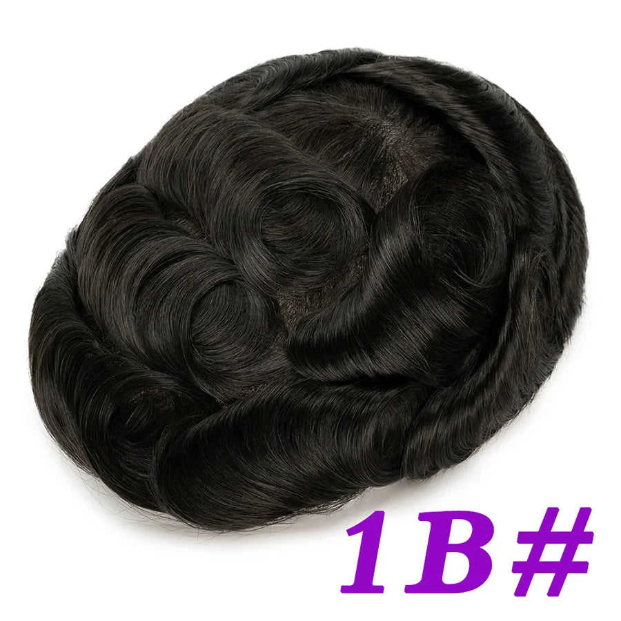Men Toupees Real Hair Replacement Systems Thin Skin base Indian Human Remy Hair Toupee with Tapes Hairpiece Male Wig Touchcolor