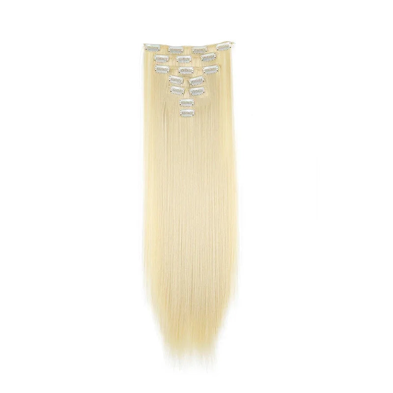 16 clips Synthetic Long Straight Hair Extensions Clips in Hair Black Brown 6Pcs/set Hairpiece for Women