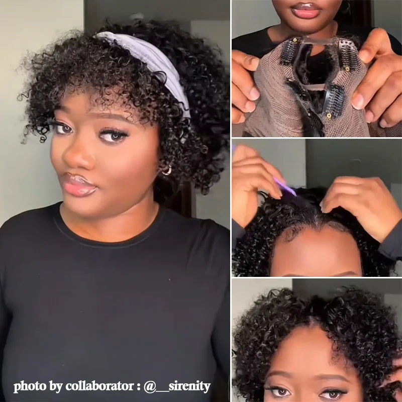 12A Jerry Curly V Part Wig Human Hair Upgrade U Part Human Hair Wigs Brazilian V Shape Kinky Curly Wig No Leave Out 200% Density